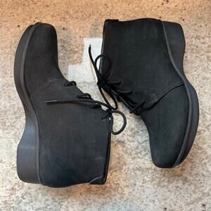 Dansko Wedge Ankle Boots Booties LaceUp Black Suede Comfort Women 37/US 6.5 NWOT
